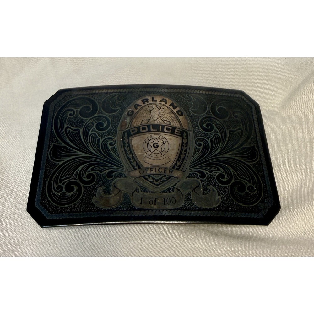 Vintage Brass Garland Texas Police Belt Buckle Back Gold Officer Western 1 /100